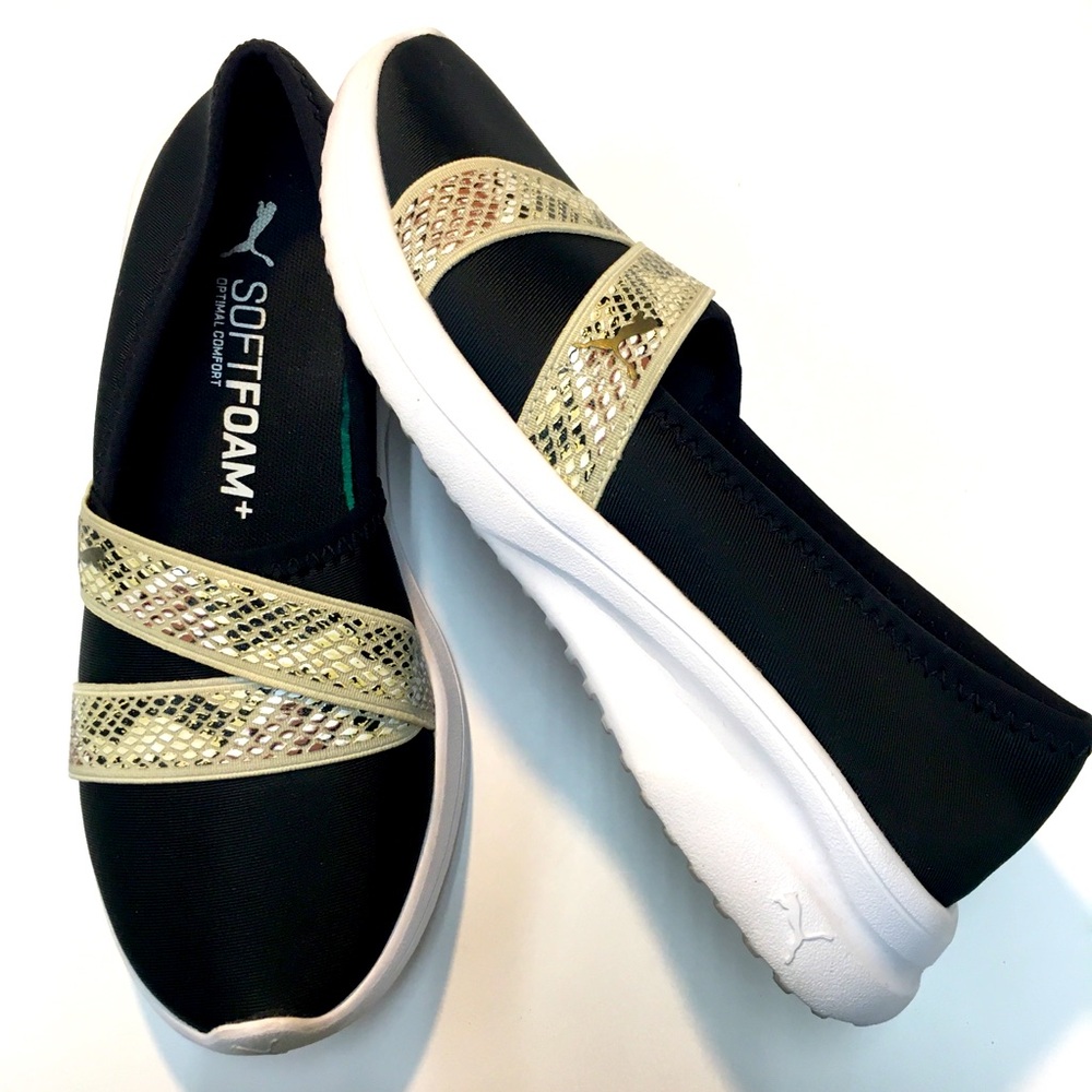 Puma Soft Foam Ultimate Comfort Slip On Sneakers 6 Black Anumal Print Casual